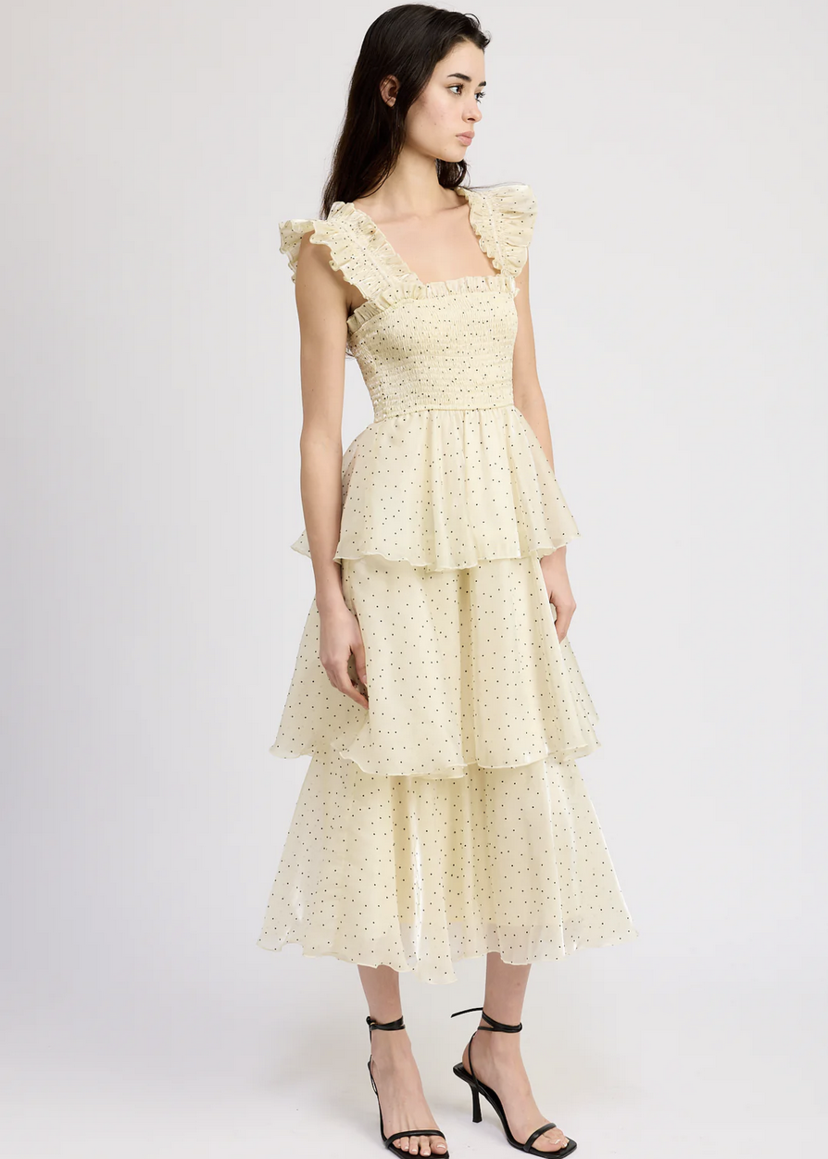 En Saison Flocked Organza Midi Dress