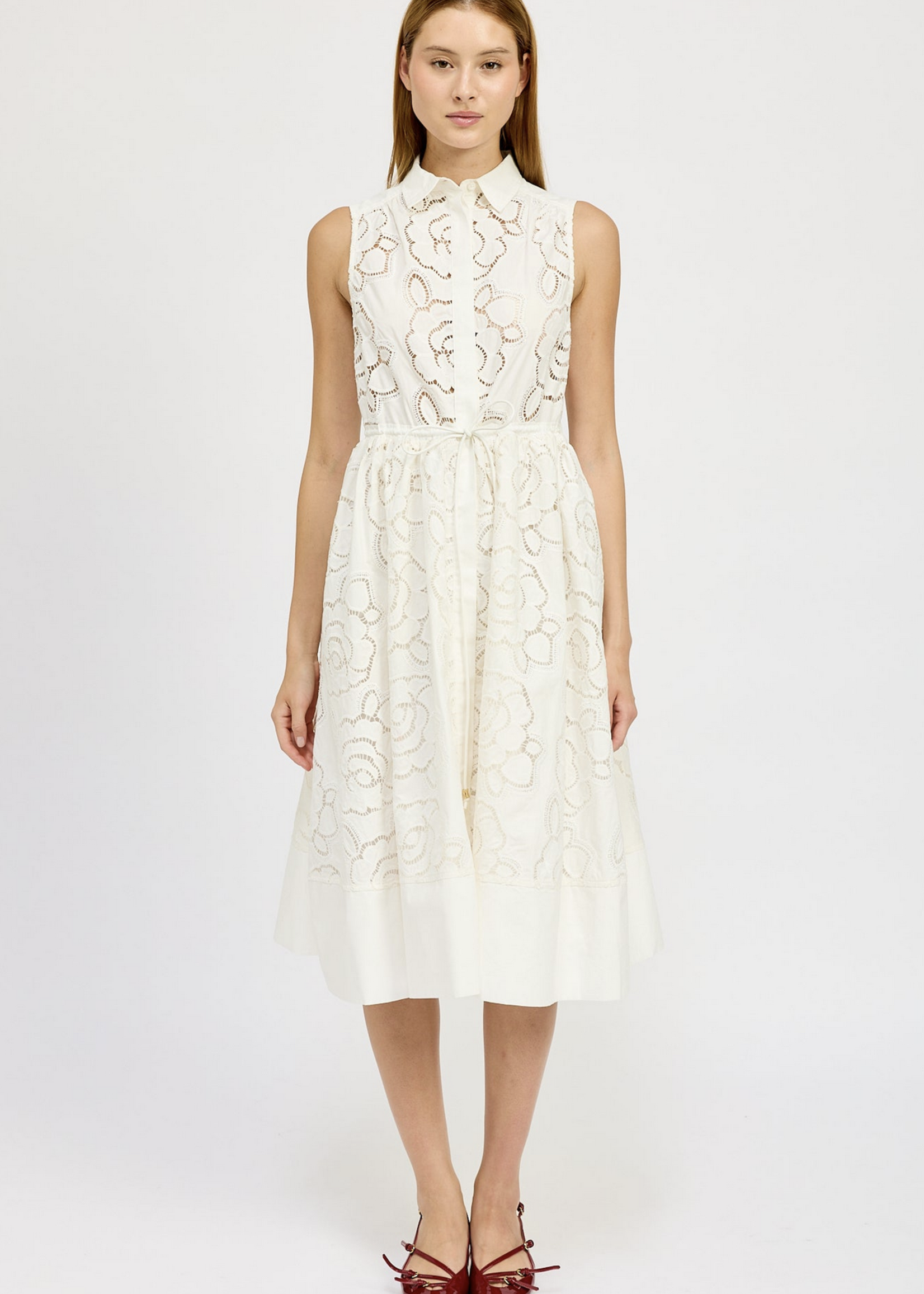 En Saison Embroidered Collar Midi Dress