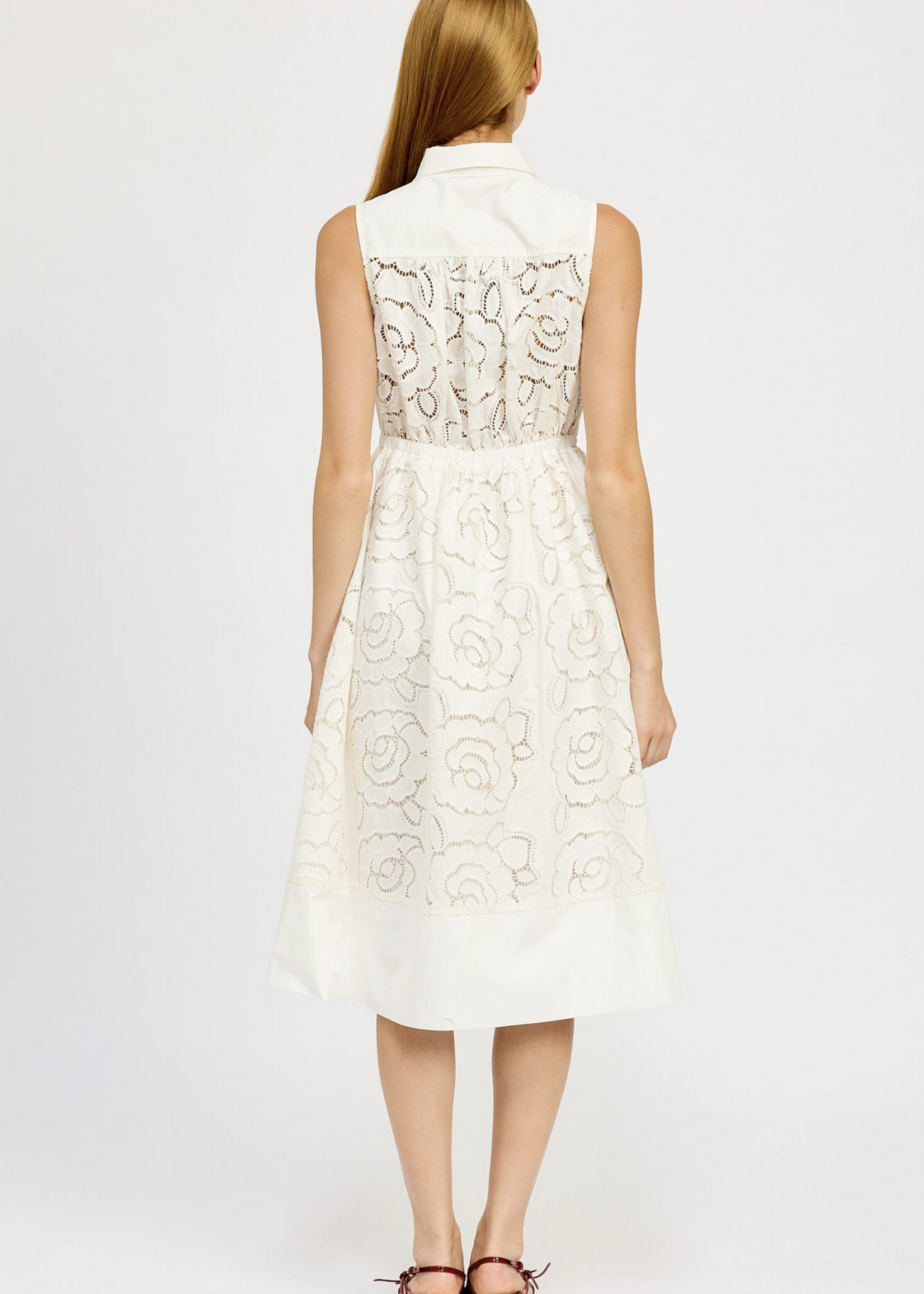 En Saison Embroidered Collar Midi Dress