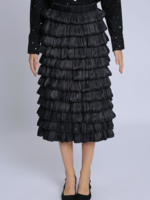 Beulahstyle Tiered Glossy Crinkle Textured A-line Midi Skirt