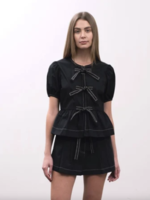 Moon River Puff Sleeve Front Tie Top