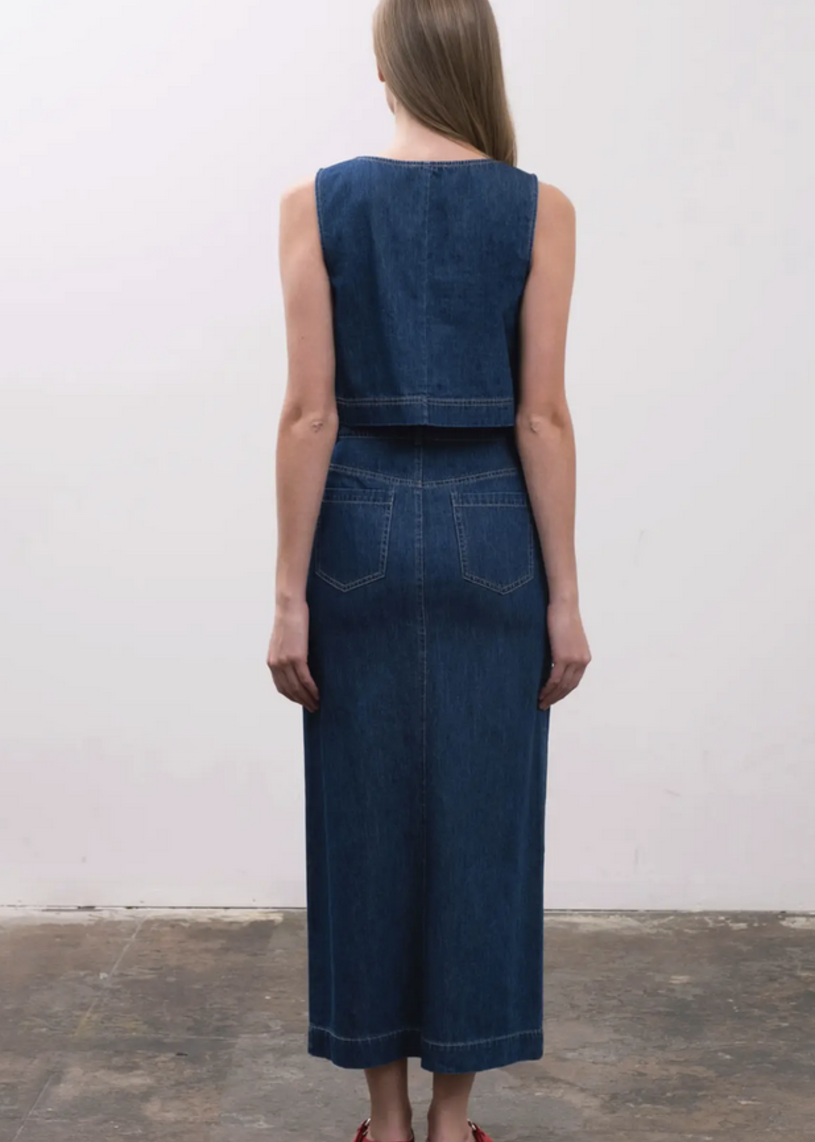 Moon River Denim Sleeveless Crop Top
