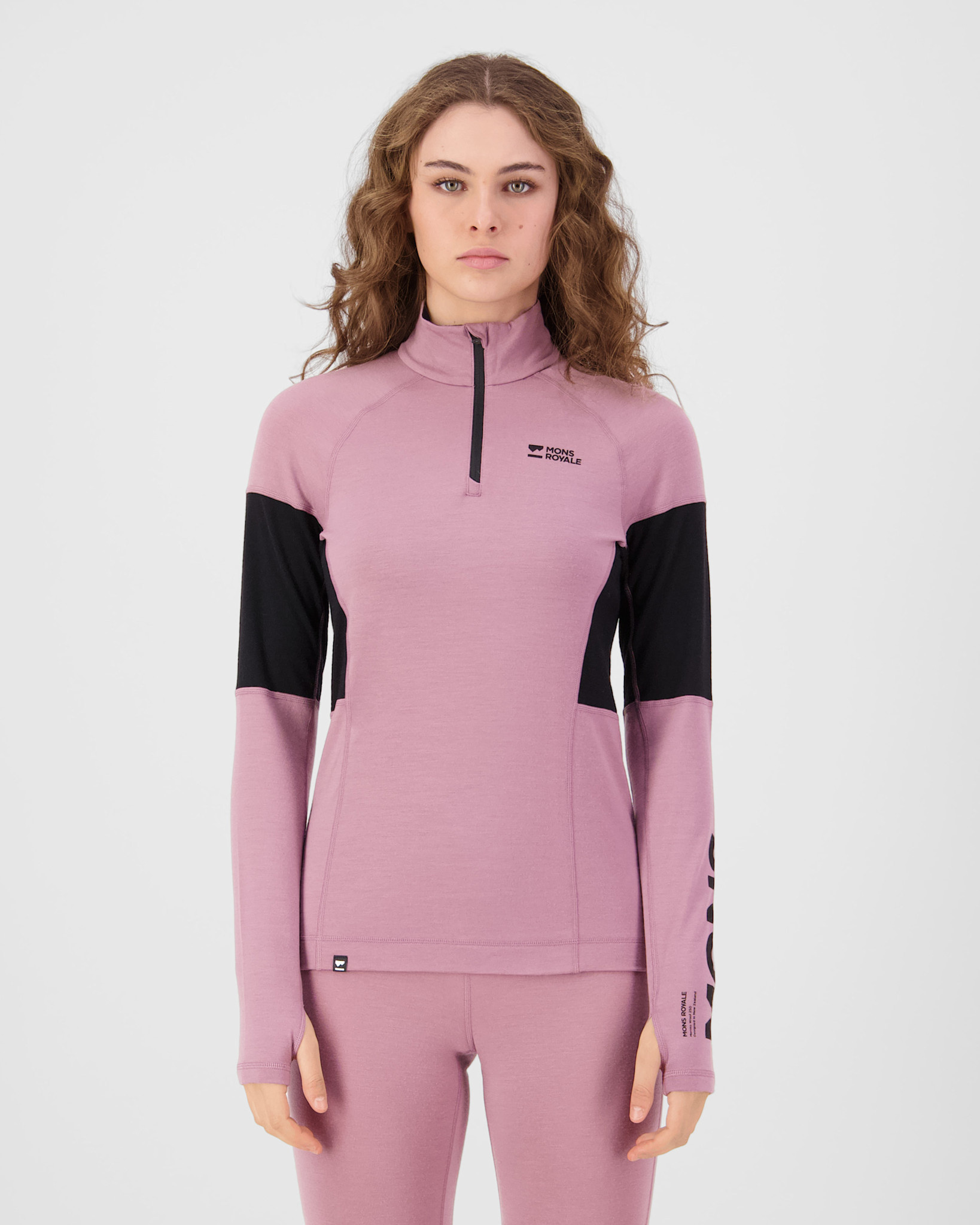 Mons Royale W Olympus Merino Base Layer 1/4 zip Sierra Pink