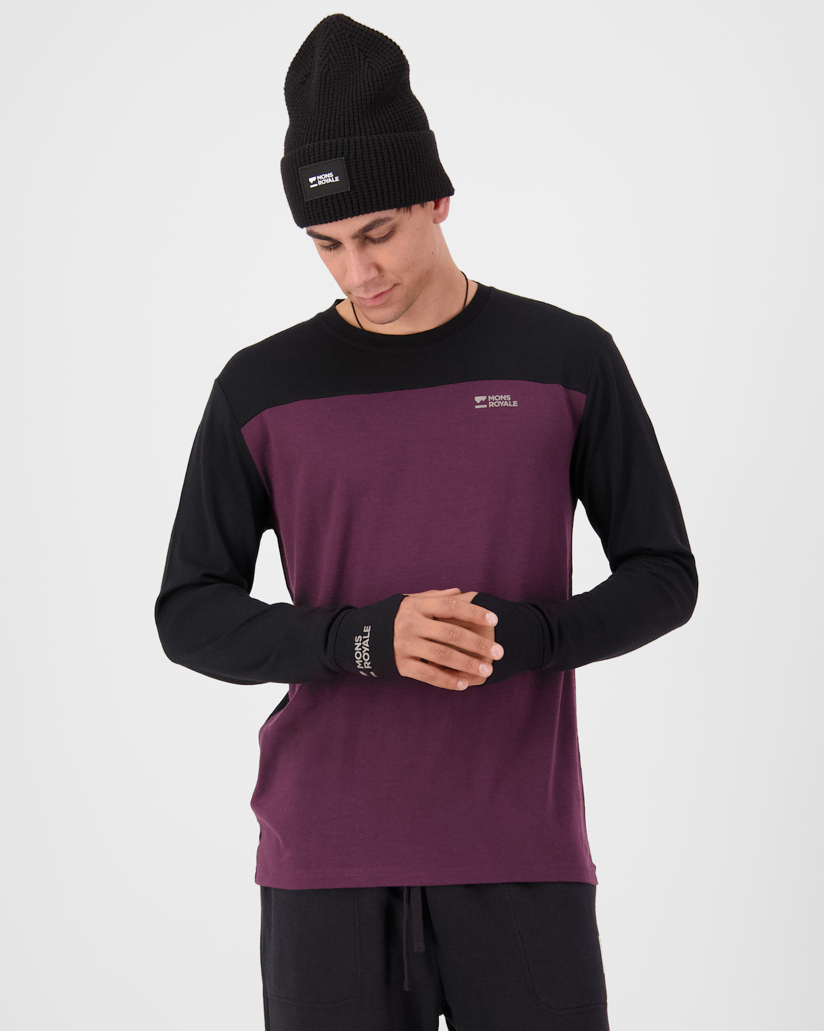 Mons Royale Yotei Merino Long Sleeve Fig / Black