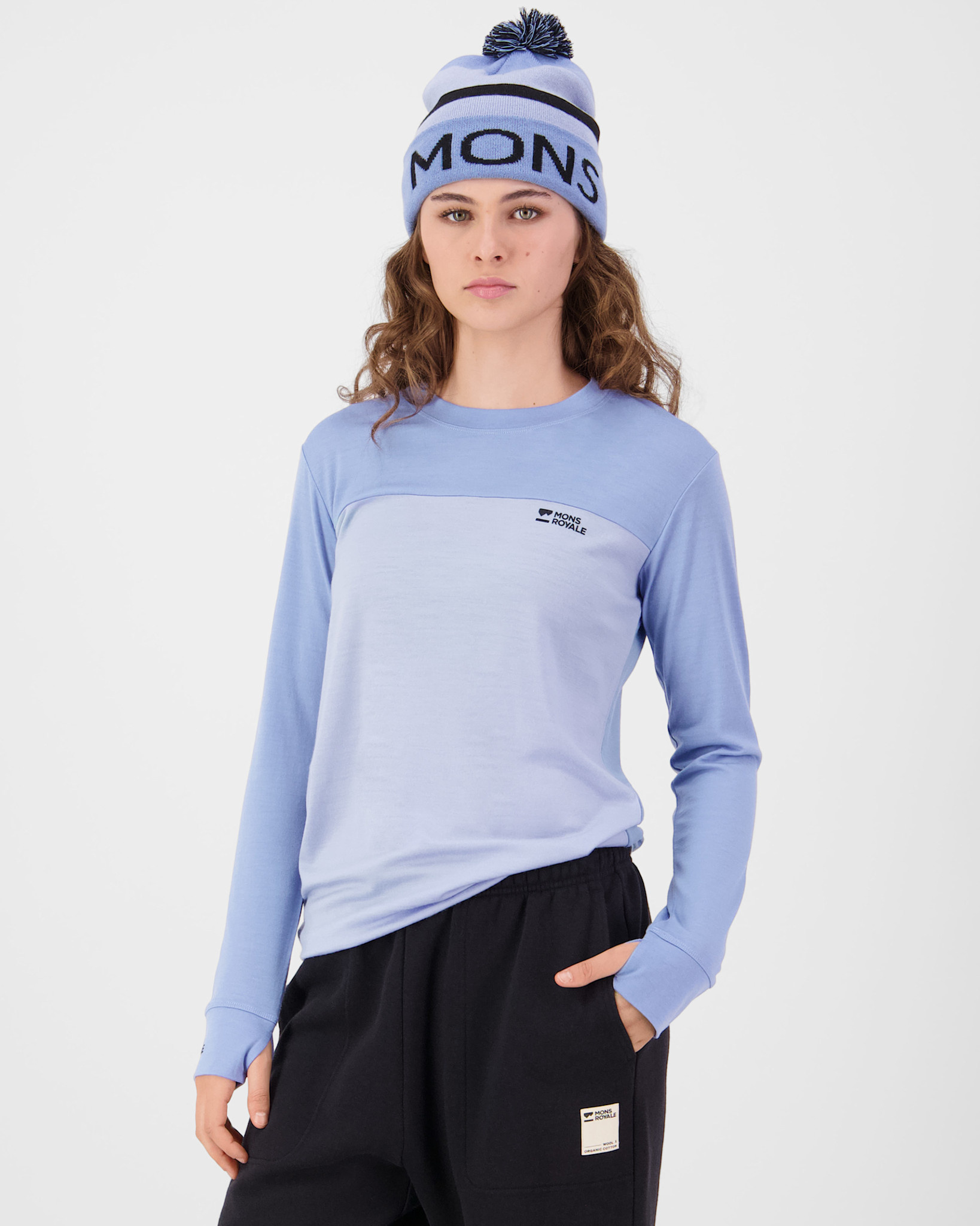 Mons Royale W Yotei Merino Long Sleeve Ice Blue/Moonstone