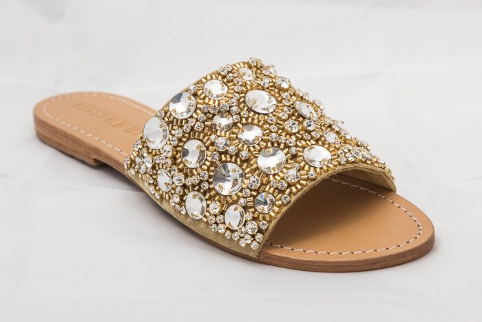 gold slip on sandals