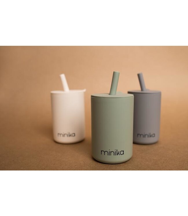 MINIKA VERRE AVEC PAILLE & COUVERCLE - OCRE