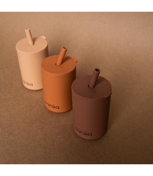 MINIKA VERRE AVEC PAILLE & COUVERCLE - OCRE