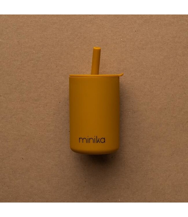 MINIKA VERRE AVEC PAILLE & COUVERCLE - OCRE