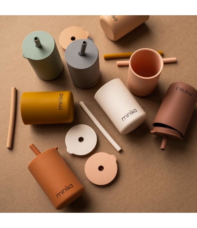 MINIKA VERRE AVEC PAILLE & COUVERCLE - OCRE