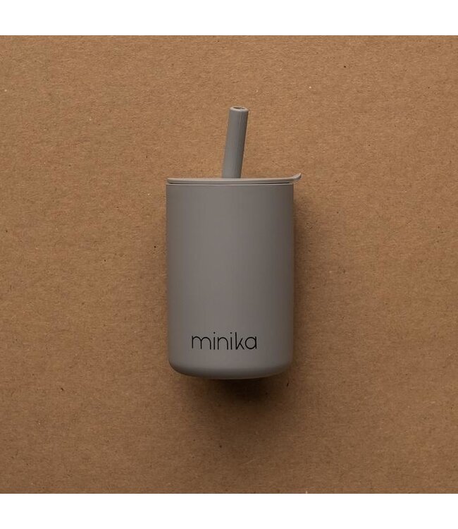 MINIKA VERRE AVEC PAILLE & COUVERCLE - STONE