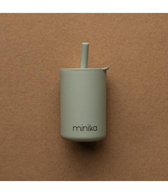 MINIKA VERRE AVEC PAILLE & COUVERCLE - SAGE