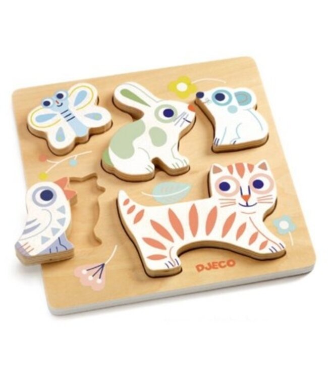 DJECO PUZZLE EN BOIS (5 MCX) - BABYANIMALI