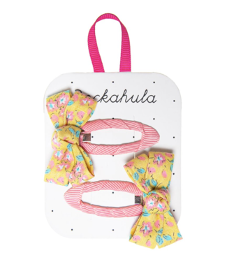 ROCKAHULA ENS. BARRETTES TWISTY BOW BLOSSOM - YELLOW