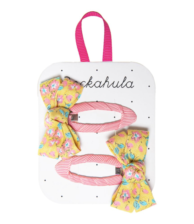 ROCKAHULA ENS. BARRETTES TWISTY BOW BLOSSOM - YELLOW