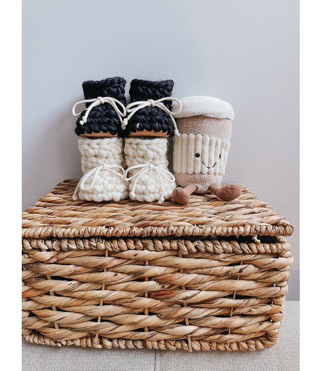 LES PETITS TOUSI PANTOUFLES EN LAINE - ÉBÈNE