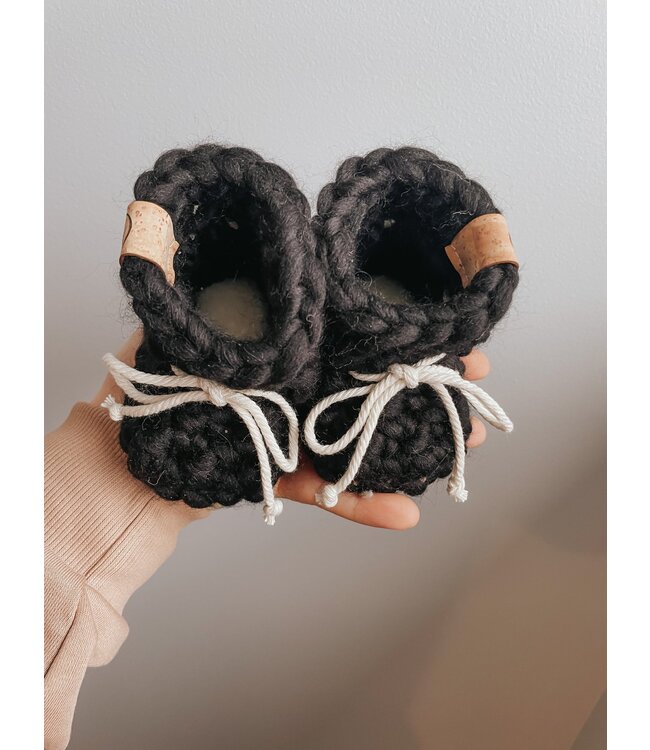 LES PETITS TOUSI PANTOUFLES EN LAINE - ÉBÈNE