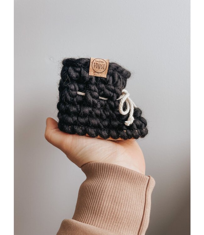 LES PETITS TOUSI PANTOUFLES EN LAINE - ÉBÈNE