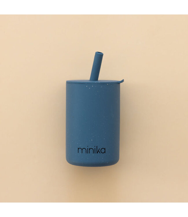 MINIKA VERRE AVEC PAILLE & COUVERCLE - INDIGO