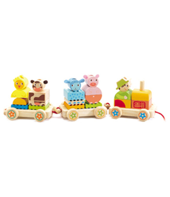 DJECO TRAIN À TIRER - ANIMAUX CRÉAFERME