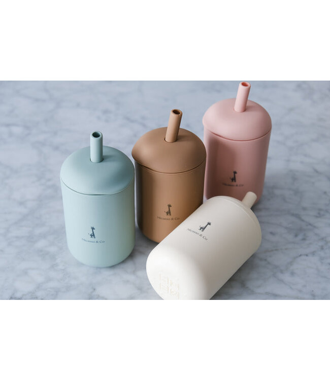 MICASSO & CO VERRE AVEC PAILLE & COUVERCLE - VIEUX ROSE