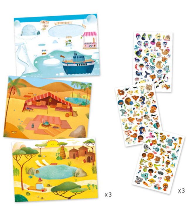 DJECO BANDE DESSINÉE À CRÉER DÉCALCOS - SAVANE, DÉSERT ET PÔLE NORD