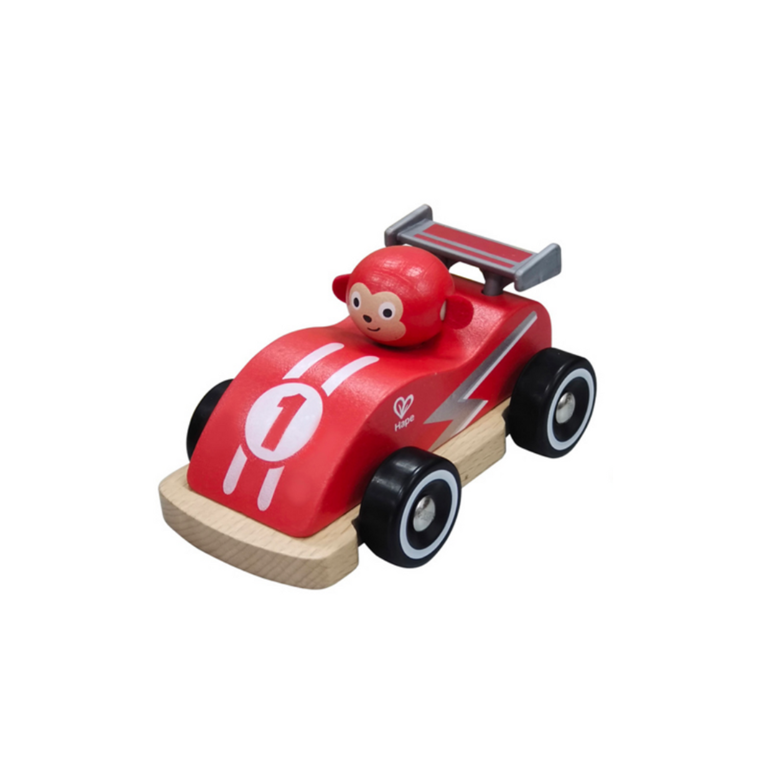 Petite voiture rapide rouge, un jouet en bois à pousser. Selecta pour enfant  1 à 2 ans .