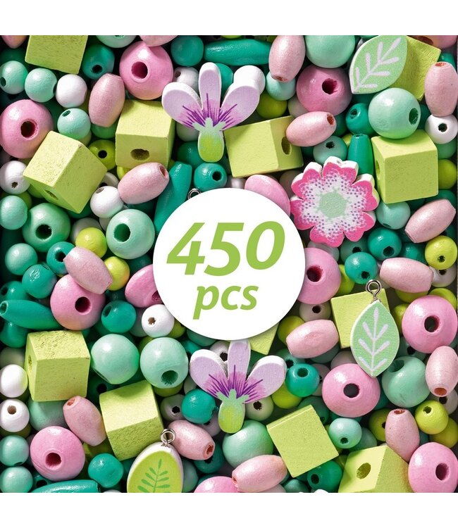 DJECO PERLES EN BOIS - FEUILLES ET FLEURS