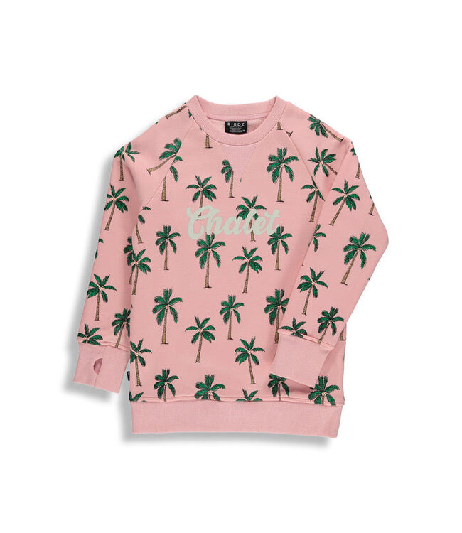 BIRDZ CREWNECK CAMPING PALMS - LIGHT PINK