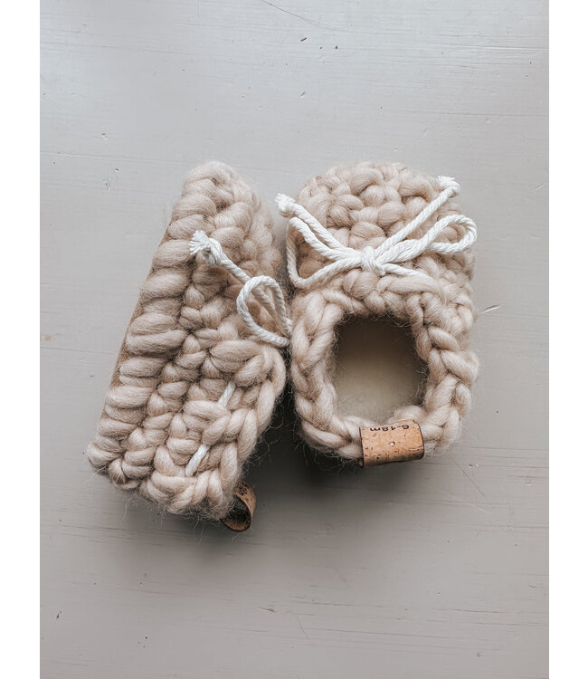 LES PETITS TOUSI PANTOUFLES LOAFER EN LAINE - AMANDE
