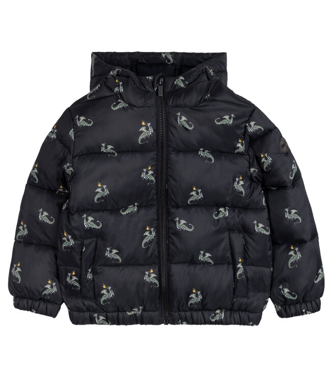 MILES THE LABEL MANTEAU À CAPUCHON DRAGON - NOIR