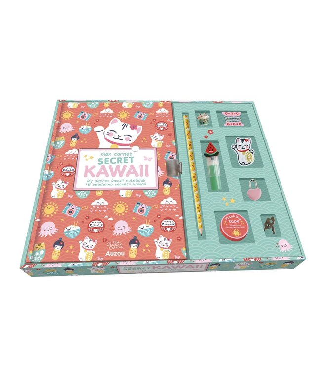AUZOU COFFRET DE PAPETERIE - CARNET SECRET KAWAII