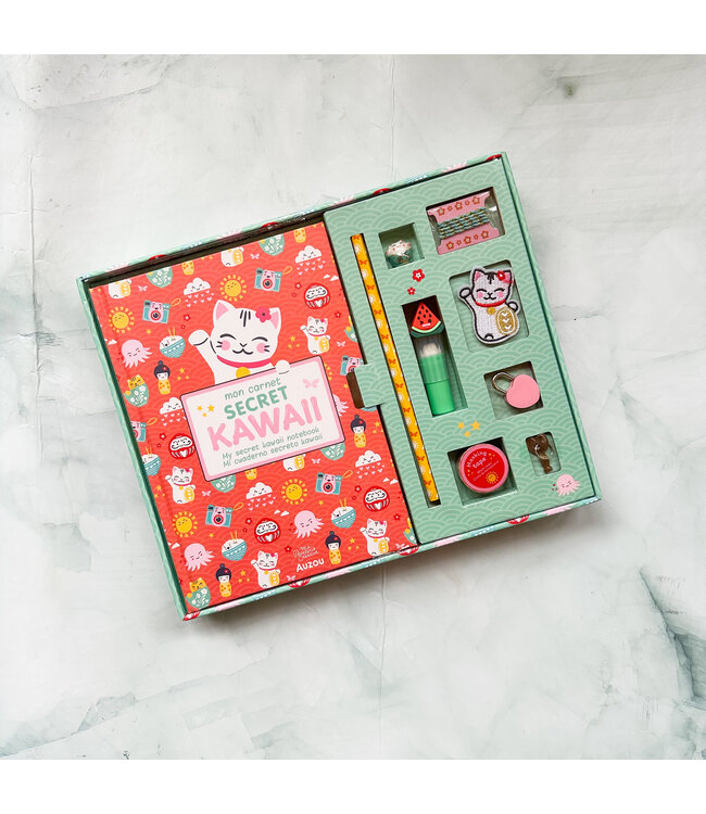 AUZOU COFFRET DE PAPETERIE - CARNET SECRET KAWAII