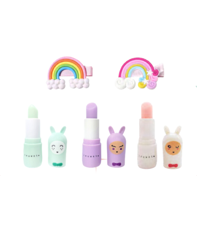 INUWET BOÎTE LAPIN - 3 BAUMES À LÈVRES & 2 BARETTES