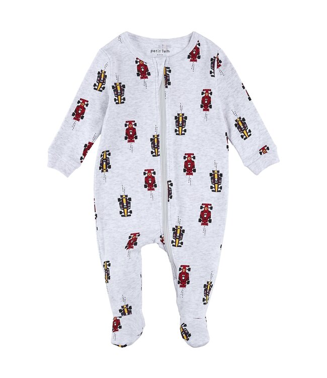 PETIT LEM PYJAMA À PATTES AUTOS DE COURSES - HEATHER GREY