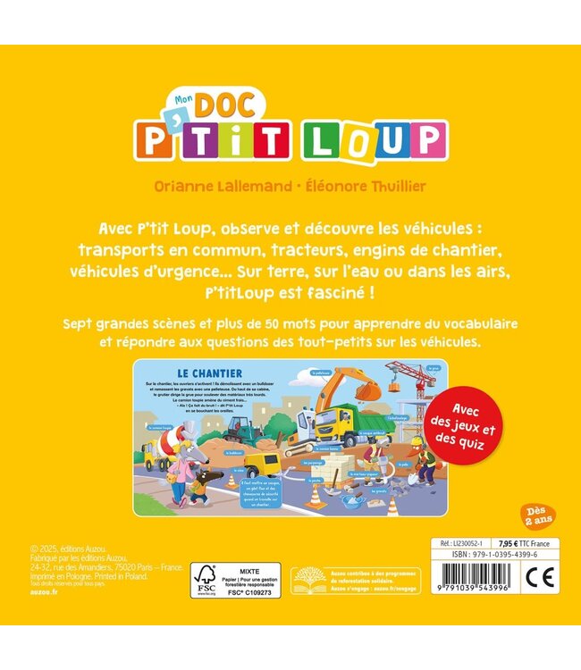 AUZOU LIVRE - MON DOC P'TIT LOUP LES VÉHICULES