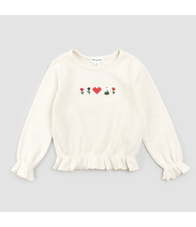 MILES THE LABEL CHANDAIL MANCHES LONGUES COEUR ET FLEURS - BEIGE