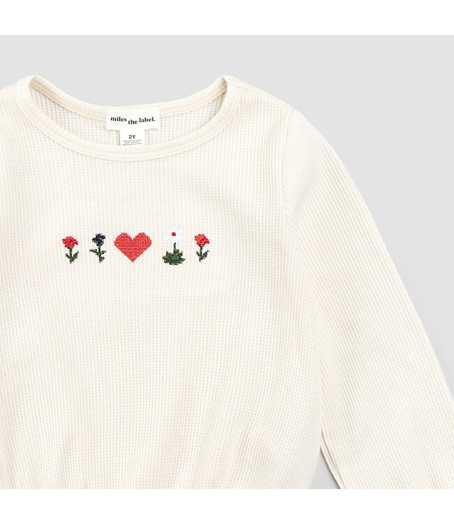 MILES THE LABEL CHANDAIL MANCHES LONGUES COEUR ET FLEURS - BEIGE