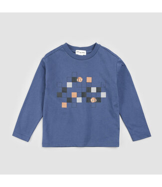 MILES THE LABEL CHANDAIL MANCHES LONGUE CARREAUX ET SINGES - DUSTY BLUE