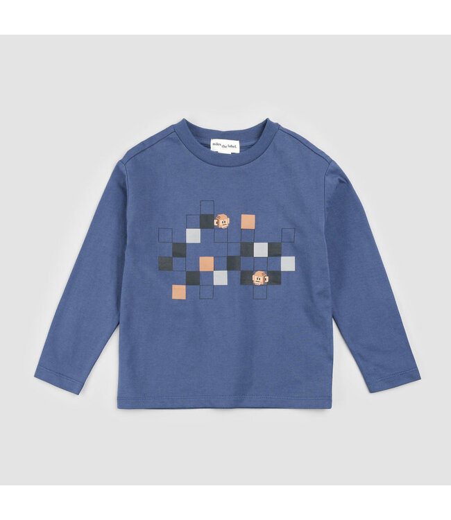 MILES THE LABEL CHANDAIL MANCHES LONGUE CARREAUX ET SINGES - DUSTY BLUE