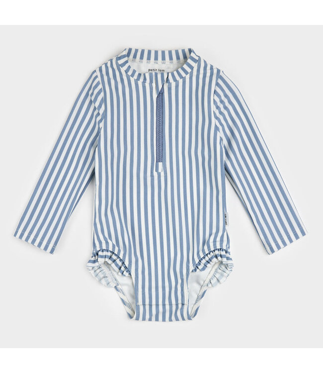 PETIT LEM MAILLOT DE BAIN À MANCHES LONGUES - RAYURES BLEUES