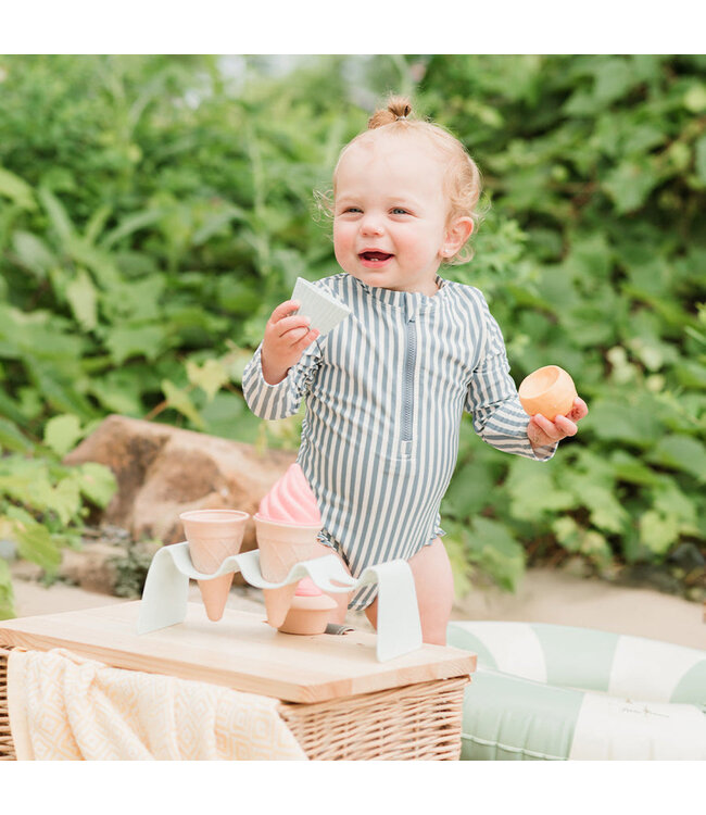 PETIT LEM MAILLOT DE BAIN À MANCHES LONGUES - RAYURES BLEUES