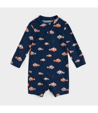 PETIT LEM COMBINAISON DE BAIN - BLEU MARINE À IMPRIMÉS POISSONS CLOWNS