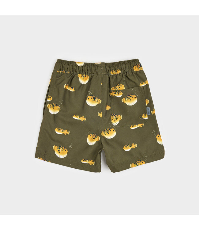 PETIT LEM SHORT DE BAIN - VERT À IMPRIMÉS POISSONS-GLOBES
