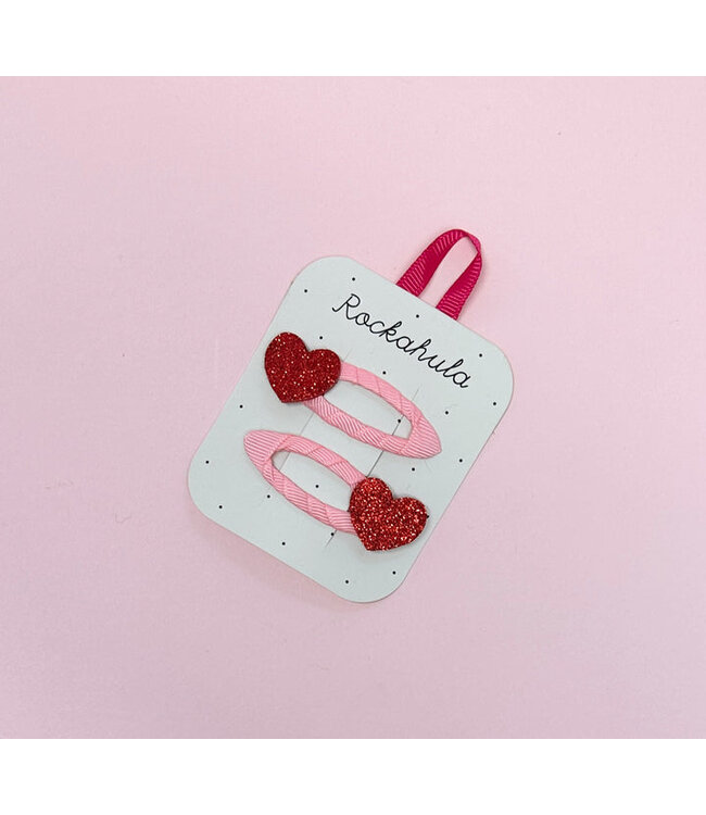 ROCKAHULA ENS.2 BARETTES - LOVE HEART GLITTER
