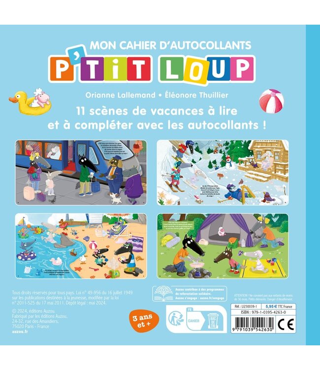 AUZOU CAHIER D'AUTOCOLLANTS P'TIT LOUP - VIVE LES VACANCES