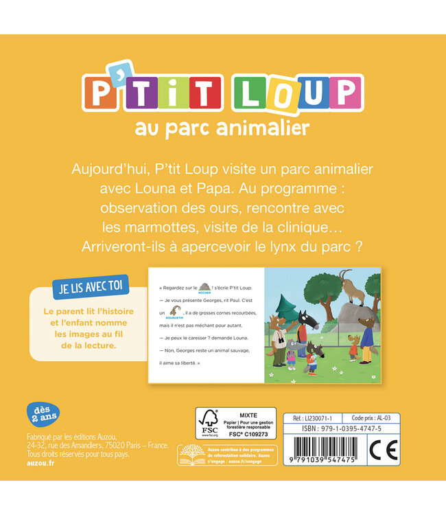 AUZOU LIVRE P'TIT LOUP - AU PARC ANIMALIER