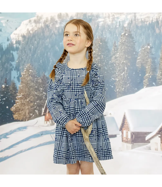 MILES THE LABEL ROBE POLAR À CARREAUX BLANC ET BLEU MARINE