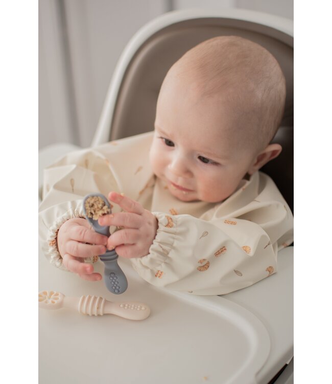 MICASSO & CO CUILLÈRES D'APPRENTISSAGE EN SILICONE - BLEU PÂLE & BLANC CRÈME