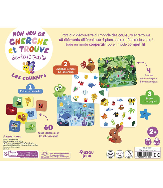AUZOU JEU - CHERCHE & TROUVE DES TOUT-PETITS - LES COULEURS